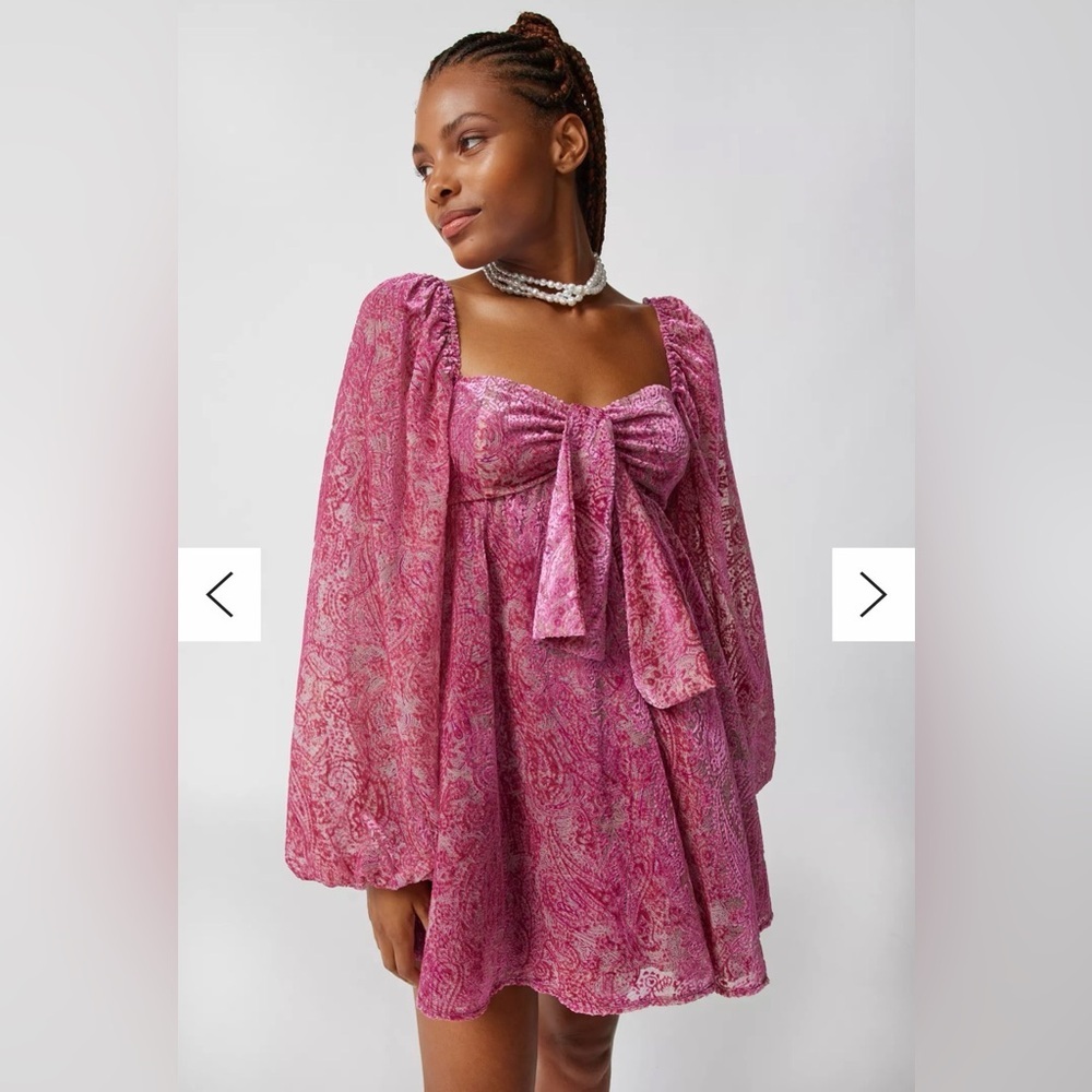 NWOT For Love & Lemons Francesca Paisley Babydoll Bubble Sleeve Dress Size 1X - Picture 5 of 11